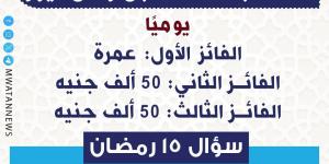 «رحلة عمرة و100 ألف جنيه».. سؤال مسابقة مستقبل وطن نيوز ليوم 15 رمضان - شبكة أطلس سبورت